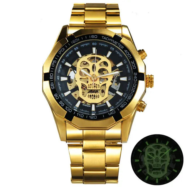 Mechanical Watch Men Skull Golden Stainless Steel Strap Skeleton Man Watch - eZthings USA WE SORT ALL THE CRAZIEST GADGETS, GIZMOS, TOYS & TECHNOLOGY, SO YOU DON'T HAVE TO.