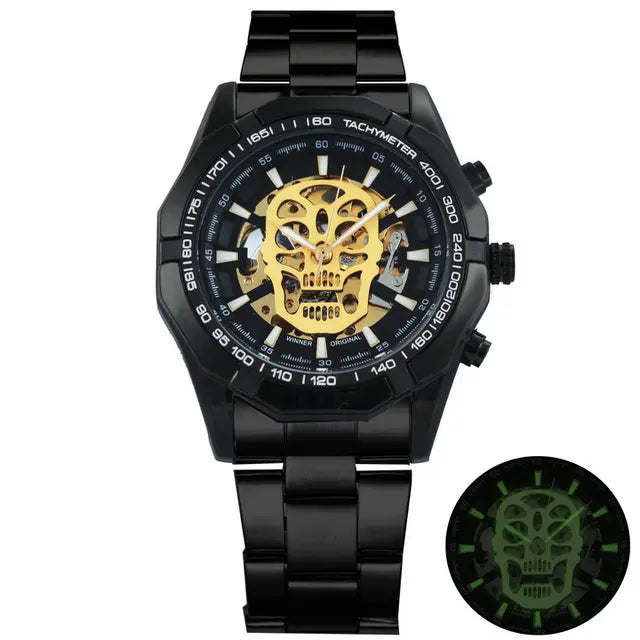 Mechanical Watch Men Skull Golden Stainless Steel Strap Skeleton Man Watch - eZthings USA WE SORT ALL THE CRAZIEST GADGETS, GIZMOS, TOYS & TECHNOLOGY, SO YOU DON'T HAVE TO.