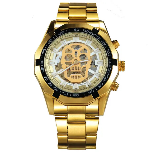 Mechanical Watch Men Skull Golden Stainless Steel Strap Skeleton Man Watch - eZthings USA WE SORT ALL THE CRAZIEST GADGETS, GIZMOS, TOYS & TECHNOLOGY, SO YOU DON'T HAVE TO.