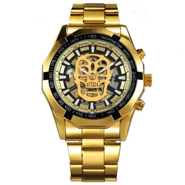Mechanical Watch Men Skull Golden Stainless Steel Strap Skeleton Man Watch - eZthings USA WE SORT ALL THE CRAZIEST GADGETS, GIZMOS, TOYS & TECHNOLOGY, SO YOU DON'T HAVE TO.