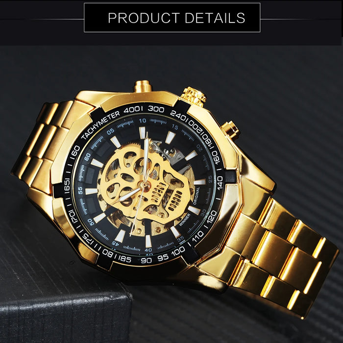 Mechanical Watch Men Skull Golden Stainless Steel Strap Skeleton Man Watch - eZthings USA WE SORT ALL THE CRAZIEST GADGETS, GIZMOS, TOYS & TECHNOLOGY, SO YOU DON'T HAVE TO.