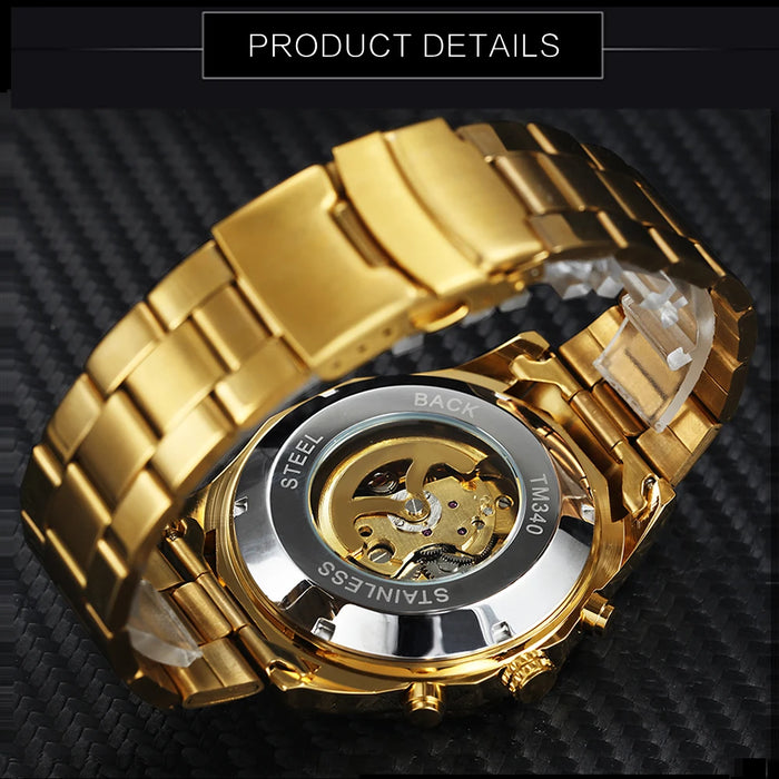 Mechanical Watch Men Skull Golden Stainless Steel Strap Skeleton Man Watch - eZthings USA WE SORT ALL THE CRAZIEST GADGETS, GIZMOS, TOYS & TECHNOLOGY, SO YOU DON'T HAVE TO.