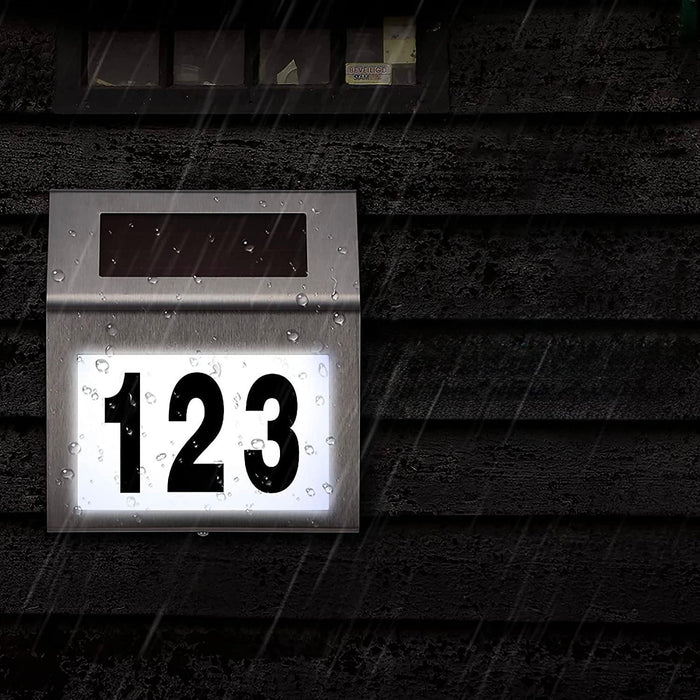 Solar LED Address Sign – Stainless Steel House Number Light with White LEDs, Waterproof, Customizable Numbers & Letters, Auto On/Off, 7.86 x 7.07 Inches - eZthings USA WE SORT ALL THE CRAZIEST GADGETS, GIZMOS, TOYS & TECHNOLOGY, SO YOU DON'T HAVE TO.