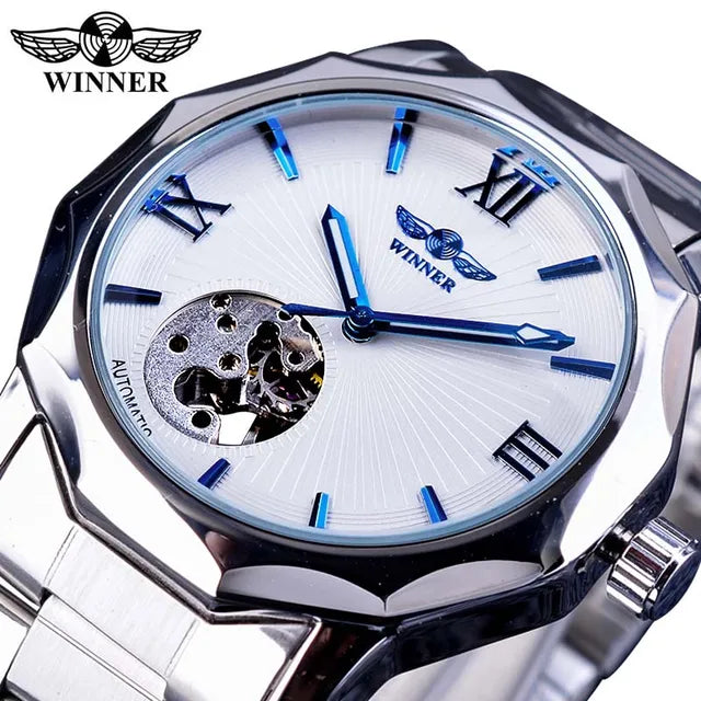 Winner Blue Ocean Geometry Design Transparent Skeleton Dial Mens Watch Top Brand Luxury Automatic Mechanical Watch Clock - eZthings USA WE SORT ALL THE CRAZIEST GADGETS, GIZMOS, TOYS & TECHNOLOGY, SO YOU DON'T HAVE TO.