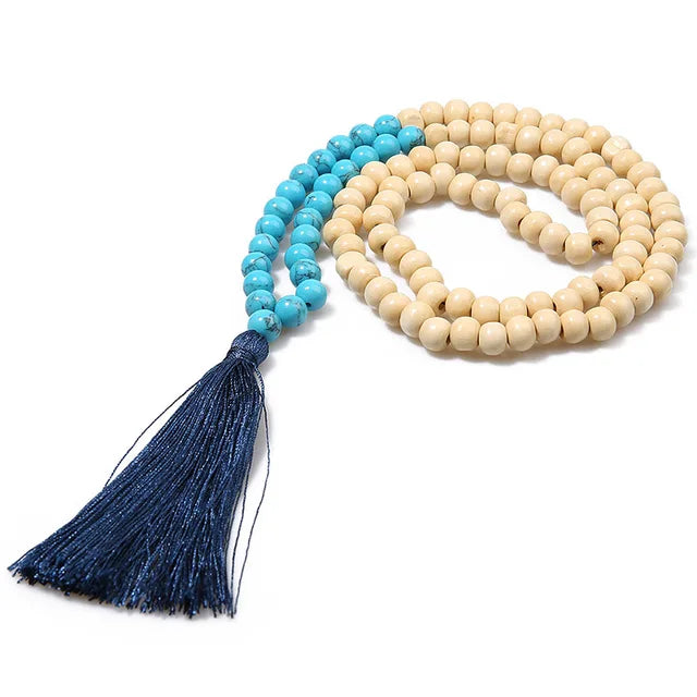 Boho Tribal Handmade Natural Stone Wood Necklace Female Long Black Wooden Beaded Fringe Tassel Necklaces for Women