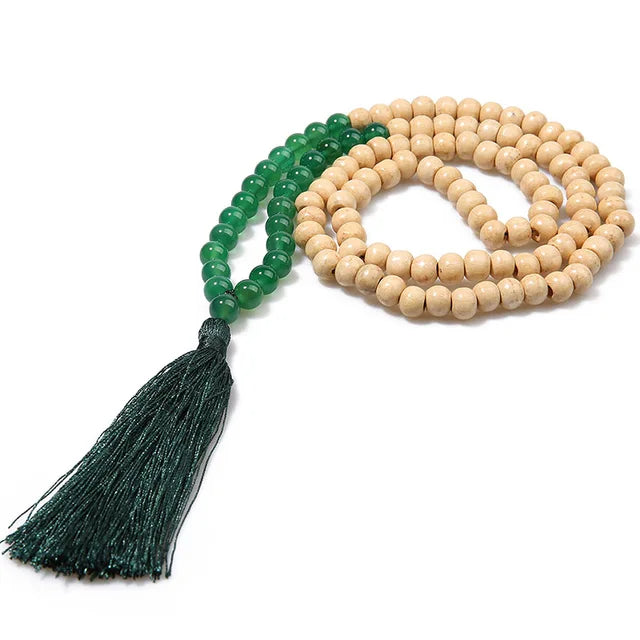 Boho Tribal Handmade Natural Stone Wood Necklace Female Long Black Wooden Beaded Fringe Tassel Necklaces for Women