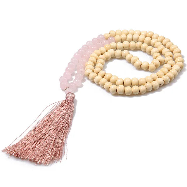 Boho Tribal Handmade Natural Stone Wood Necklace Female Long Black Wooden Beaded Fringe Tassel Necklaces for Women