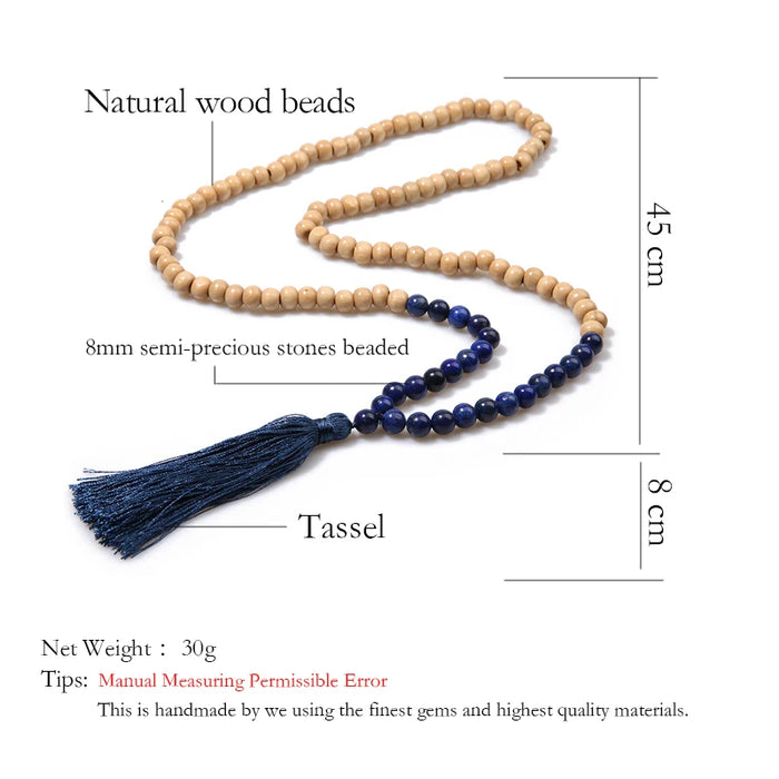 Boho Tribal Handmade Natural Stone Wood Necklace Female Long Black Wooden Beaded Fringe Tassel Necklaces for Women