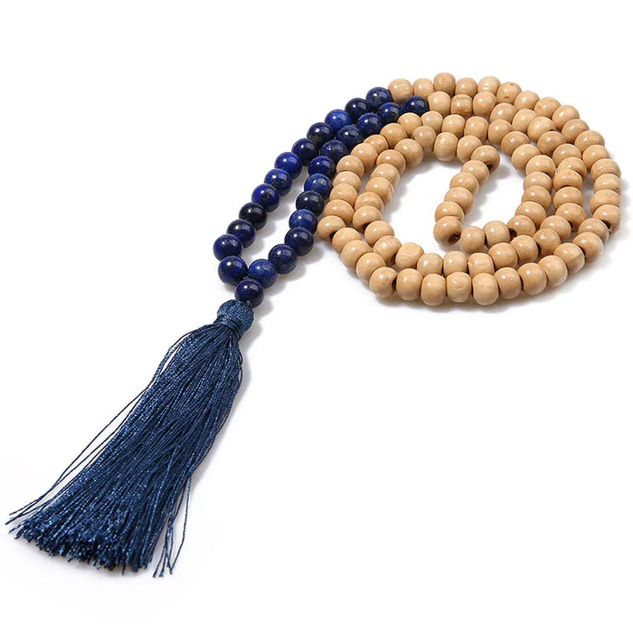 Boho Tribal Handmade Natural Stone Wood Necklace Female Long Black Wooden Beaded Fringe Tassel Necklaces for Women