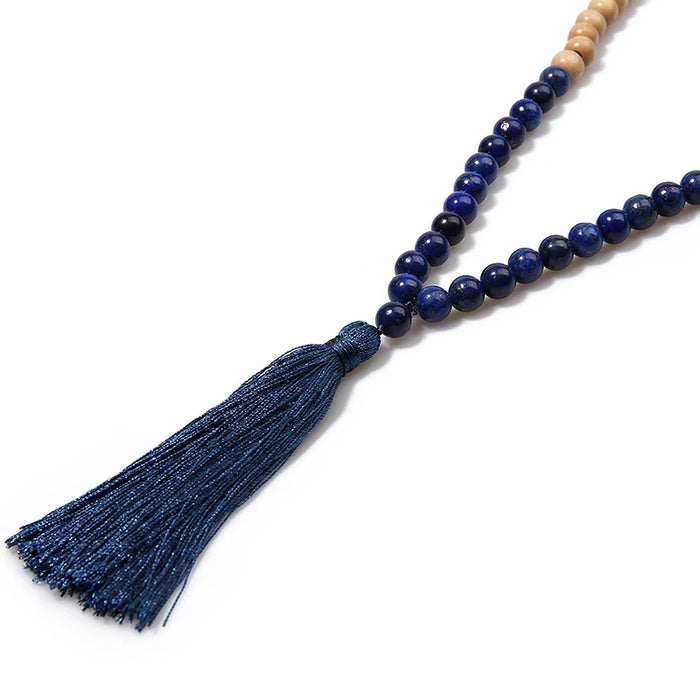 Boho Tribal Handmade Natural Stone Wood Necklace Female Long Black Wooden Beaded Fringe Tassel Necklaces for Women