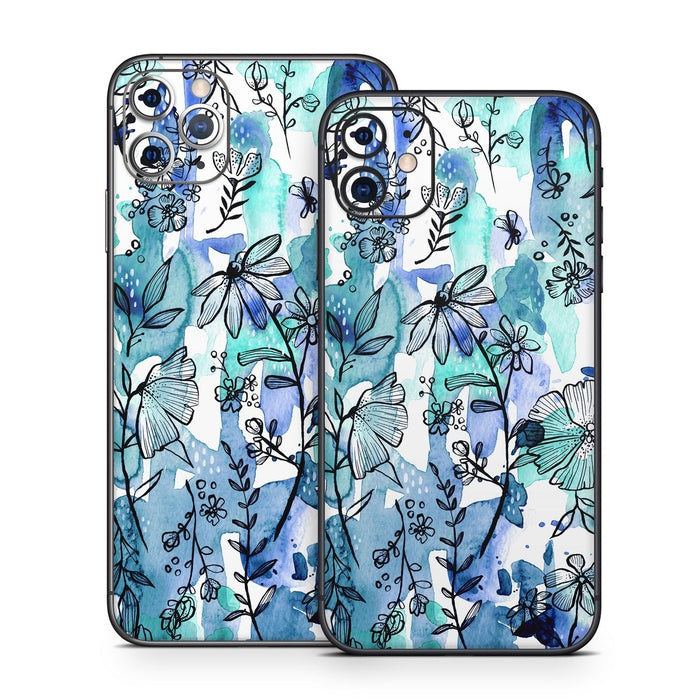 Blue Ink Floral - Apple iPhone 11 Skin - eZthings USA WE SORT ALL THE CRAZIEST GADGETS, GIZMOS, TOYS & TECHNOLOGY, SO YOU DON'T HAVE TO.