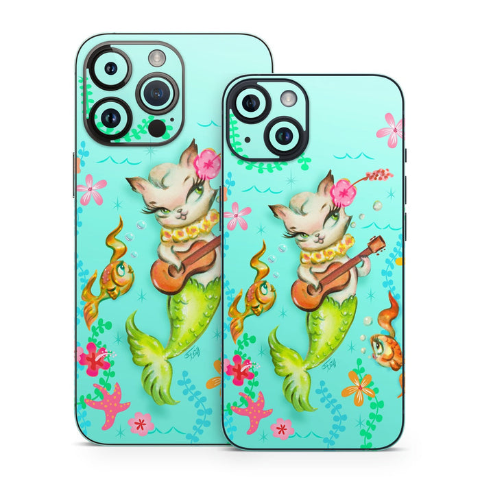 Merkitten with Ukelele - Apple iPhone 14 Skin - eZthings USA WE SORT ALL THE CRAZIEST GADGETS, GIZMOS, TOYS & TECHNOLOGY, SO YOU DON'T HAVE TO.