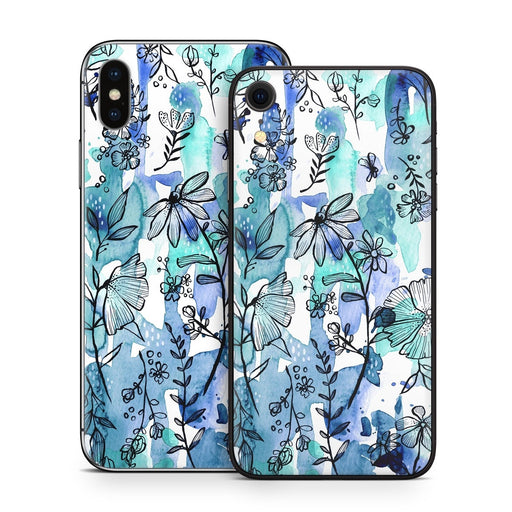 Blue Ink Floral - Apple iPhone X Skin - eZthings USA WE SORT ALL THE CRAZIEST GADGETS, GIZMOS, TOYS & TECHNOLOGY, SO YOU DON'T HAVE TO.