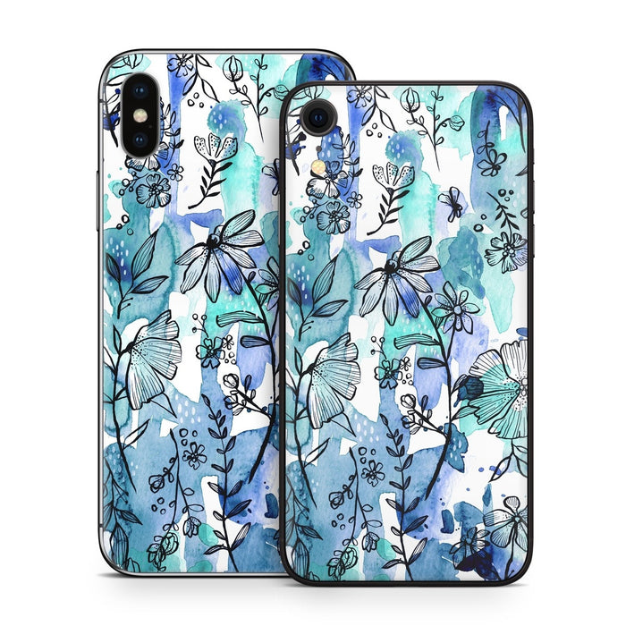 Blue Ink Floral - Apple iPhone X Skin - eZthings USA WE SORT ALL THE CRAZIEST GADGETS, GIZMOS, TOYS & TECHNOLOGY, SO YOU DON'T HAVE TO.