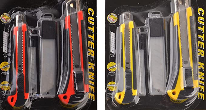 Heavy Duty 9mm Snap Off Blades Box Cutters Set for Cutting Materials: Wallpaper, Vinyl, Leather, Shrink-wrap (Auto-Lock Utility Knife Set + Blades) - eZthings USA WE SORT ALL THE CRAZIEST GADGETS, GIZMOS, TOYS & TECHNOLOGY, SO YOU DON'T HAVE TO.