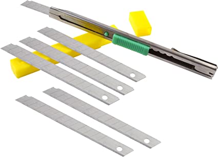 Heavy Duty 9mm Snap Off Blades Box Cutters Set for Cutting Materials: Wallpaper, Vinyl, Leather, Shrink-wrap (Auto-Lock Utility Knife Set + Blades) - eZthings USA WE SORT ALL THE CRAZIEST GADGETS, GIZMOS, TOYS & TECHNOLOGY, SO YOU DON'T HAVE TO.