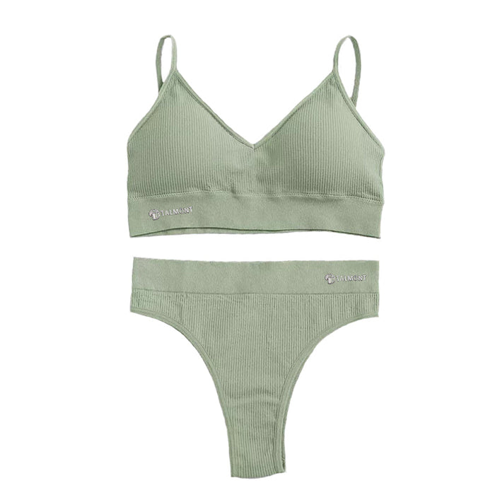 Talmont Seamless Ribbed Bra & Panty Set – Soft, Stretchy Lounge Lingerie with Removable Pads