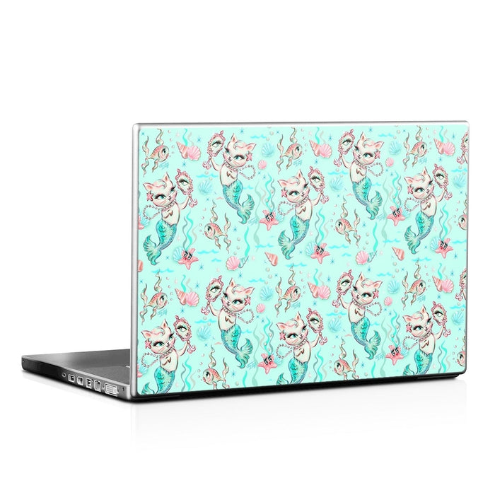 Merkittens with Pearls Aqua - Laptop Lid Skin - eZthings USA WE SORT ALL THE CRAZIEST GADGETS, GIZMOS, TOYS & TECHNOLOGY, SO YOU DON'T HAVE TO.