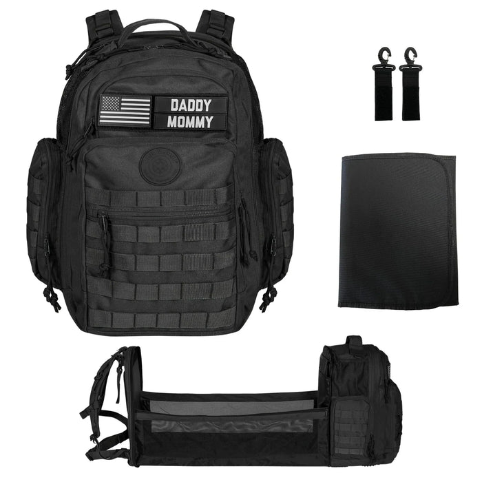Phil & Jack Dad Diaper Bag Backpack, Baby Diaper Bag with Changing Station, Tactical Military Style, Womens Mens Diaper Bag (Black)