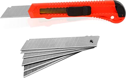 Heavy Duty 9mm Snap Off Blades Box Cutters Set for Cutting Materials: Wallpaper, Vinyl, Leather, Shrink-wrap (Auto-Lock Utility Knife Set + Blades) - eZthings USA WE SORT ALL THE CRAZIEST GADGETS, GIZMOS, TOYS & TECHNOLOGY, SO YOU DON'T HAVE TO.