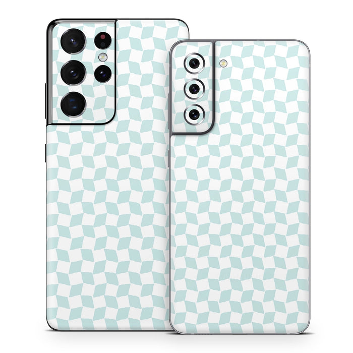Checker Light Blue - Samsung Galaxy S21 Skin - eZthings USA WE SORT ALL THE CRAZIEST GADGETS, GIZMOS, TOYS & TECHNOLOGY, SO YOU DON'T HAVE TO.