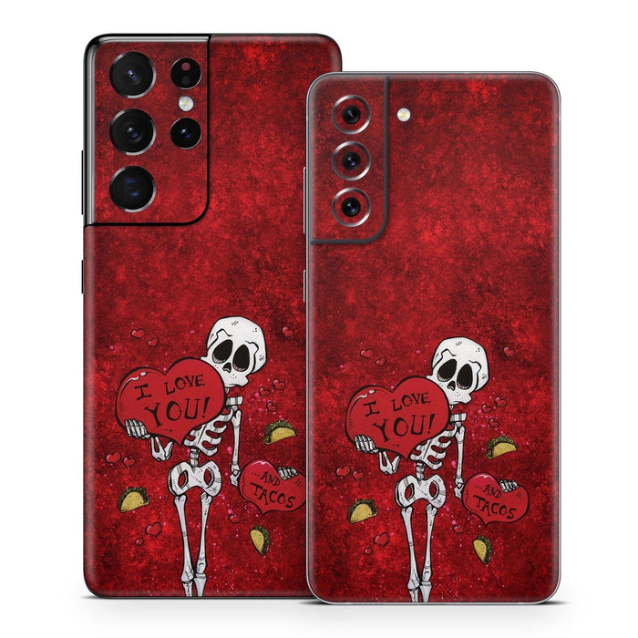 I Love You And Tacos - Samsung Galaxy S21 Skin - eZthings USA WE SORT ALL THE CRAZIEST GADGETS, GIZMOS, TOYS & TECHNOLOGY, SO YOU DON'T HAVE TO.
