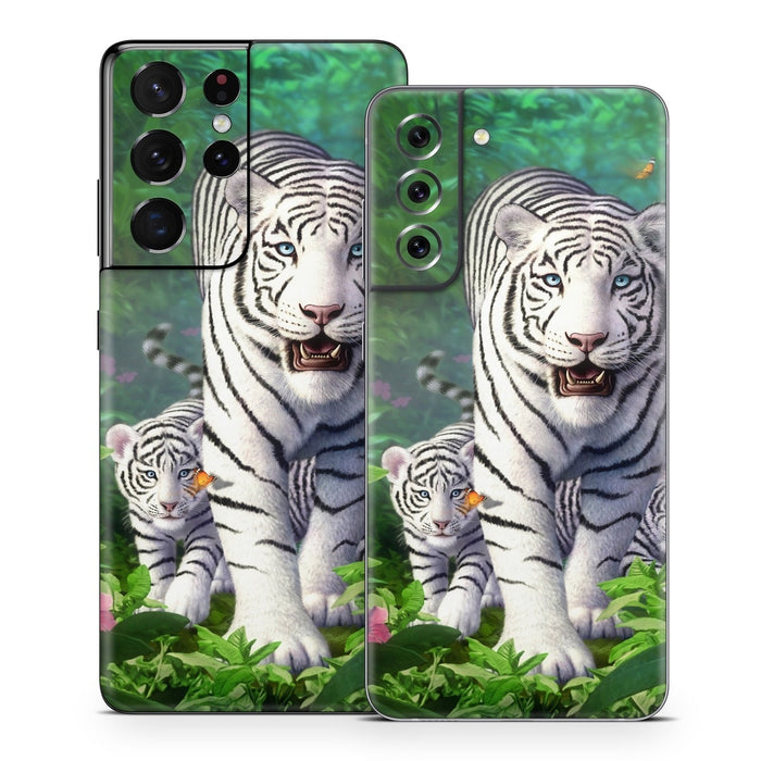 White Tigers - Samsung Galaxy S21 Skin - eZthings USA WE SORT ALL THE CRAZIEST GADGETS, GIZMOS, TOYS & TECHNOLOGY, SO YOU DON'T HAVE TO.