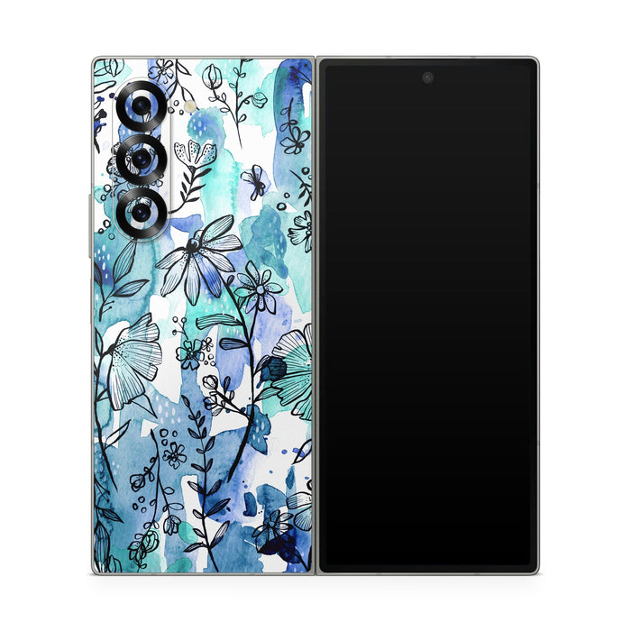 Blue Ink Floral - Samsung Galaxy Z Fold6 Skin