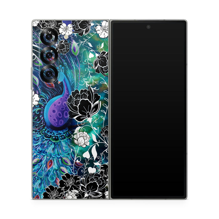 Peacock Garden - Samsung Galaxy Z Fold6 Skin - eZthings USA WE SORT ALL THE CRAZIEST GADGETS, GIZMOS, TOYS & TECHNOLOGY, SO YOU DON'T HAVE TO.