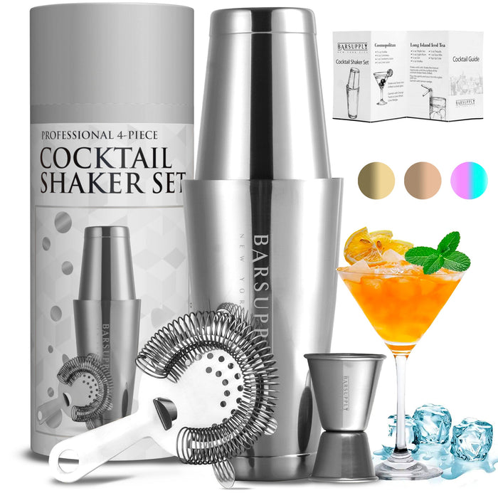 Professional 4-Piece Boston Cocktail Shaker Set