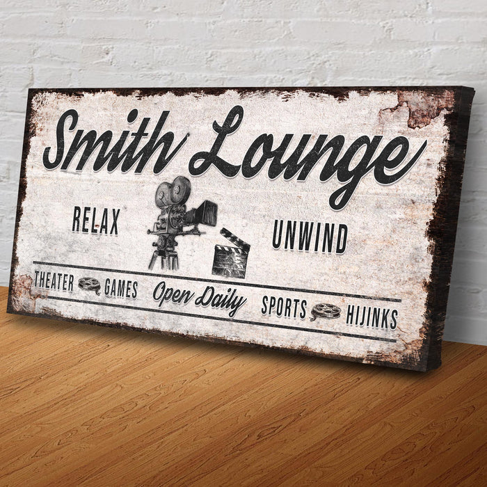 Relax Unwind Theatre Lounge Sign